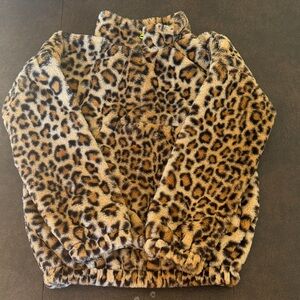 Treasure & Bond Leopard Print Kids Half Zip Faux Fur Jacket